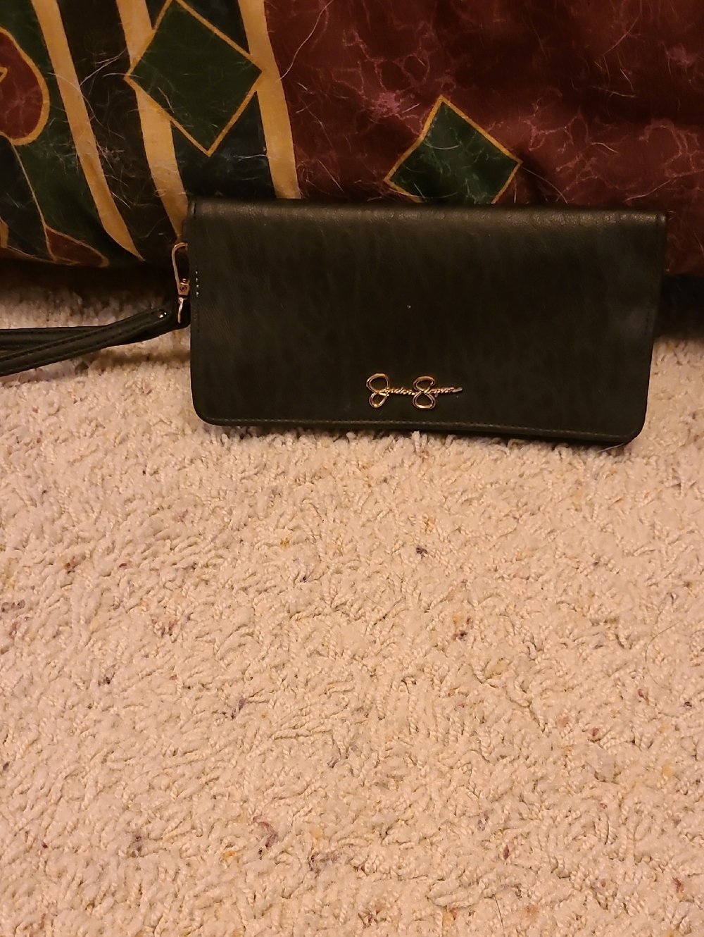 Jessica Simpson Black Fold-Over Wristlet Clutch with Gold Logo